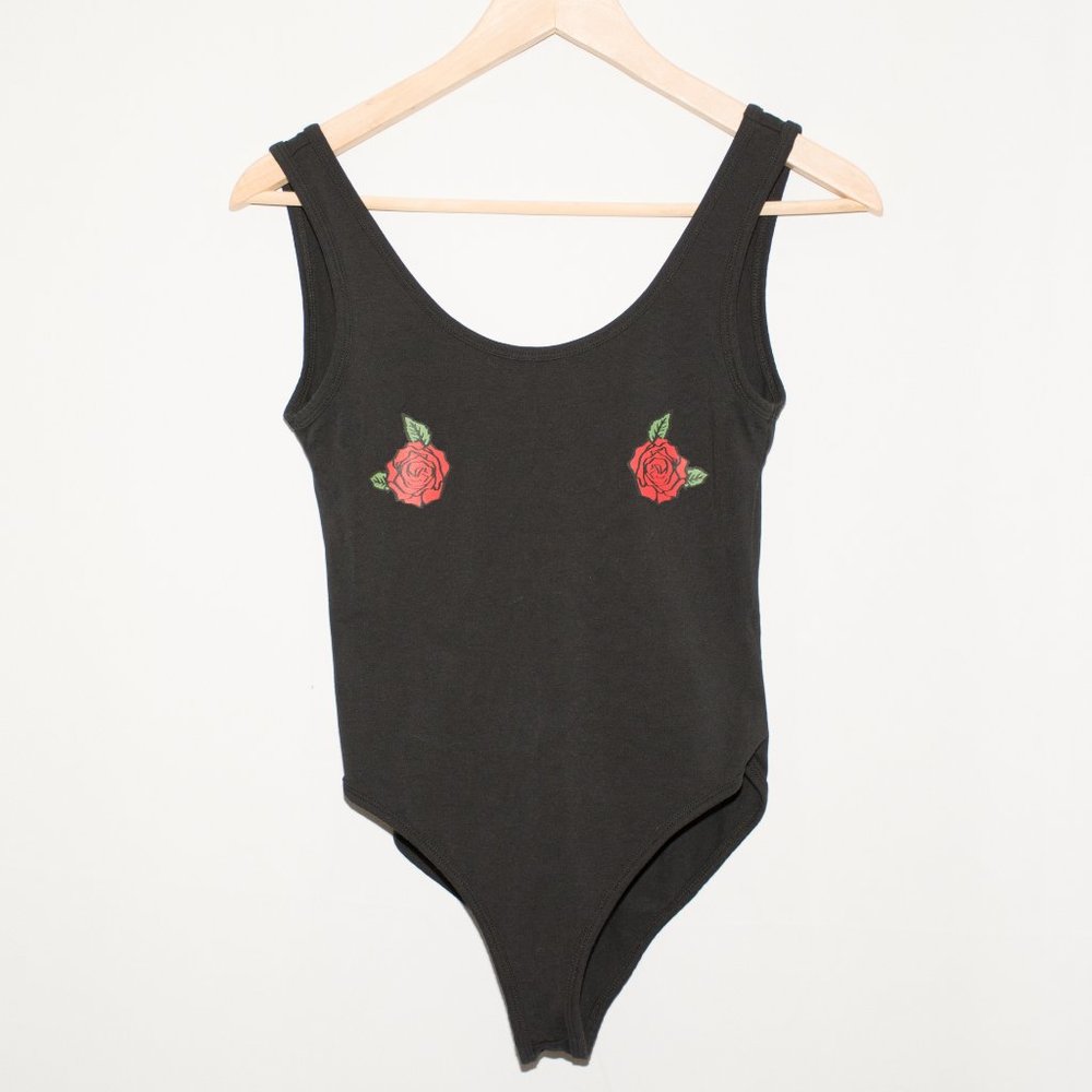 Forever 21 Black Rose Leotard Bodysuit